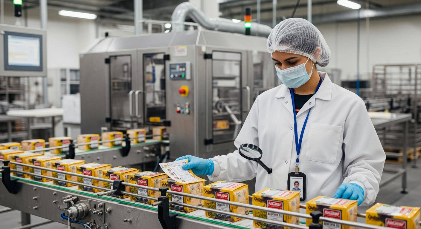 Técnico realizando el control de alérgenos en una línea de envasado de galletas