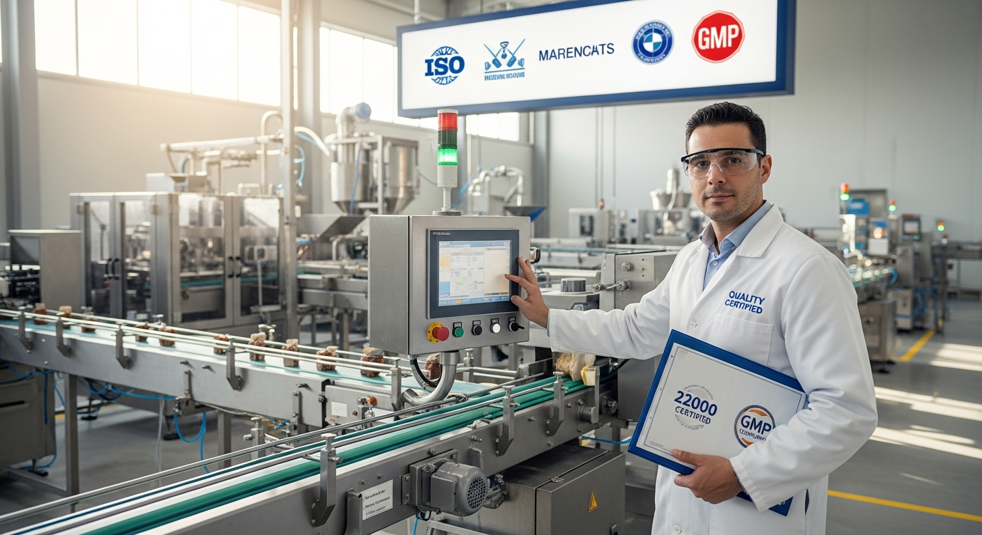 Técnico consultando las normas ISO en una planta de la industria alimentaria